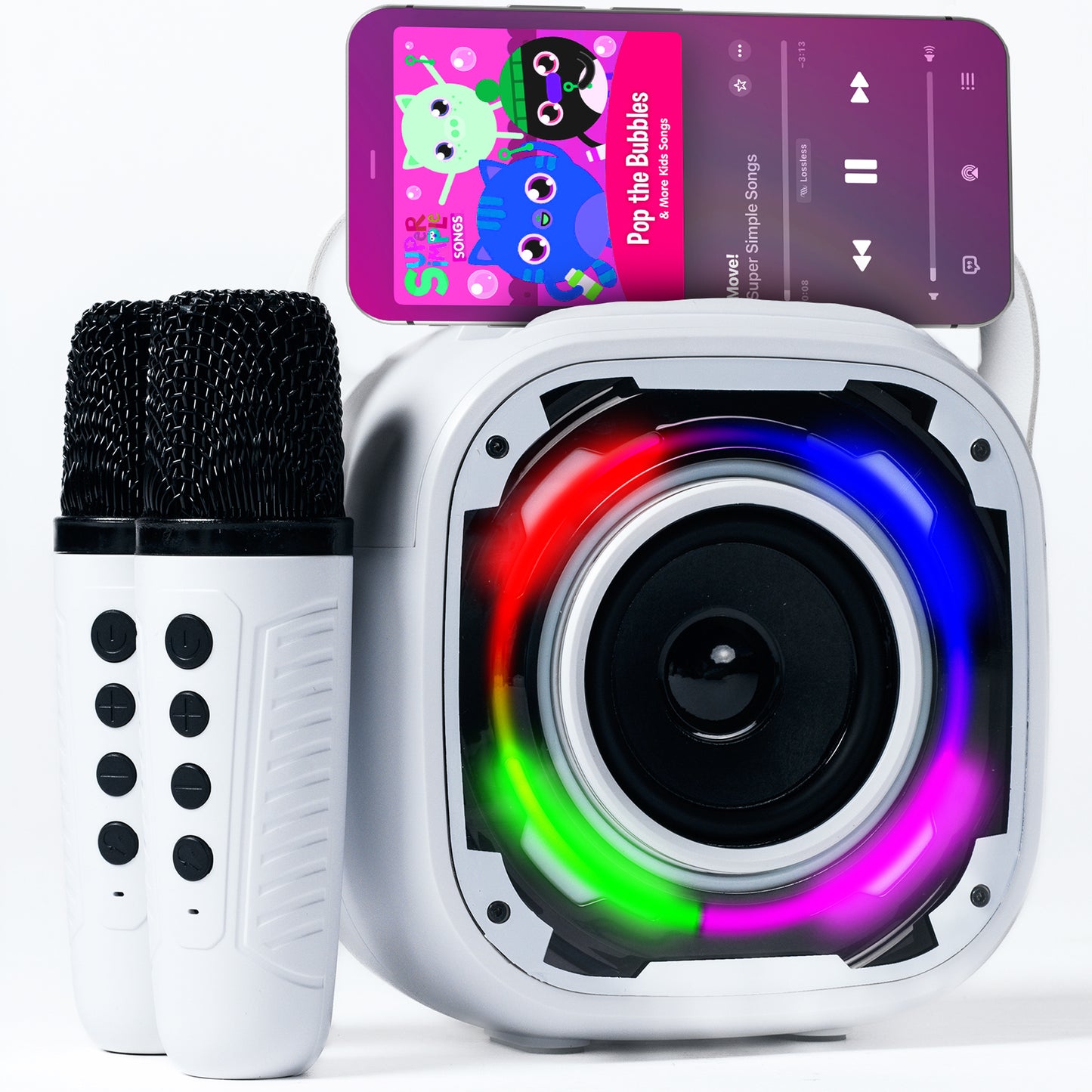 Mini portable karaoke machine with 2 microphones