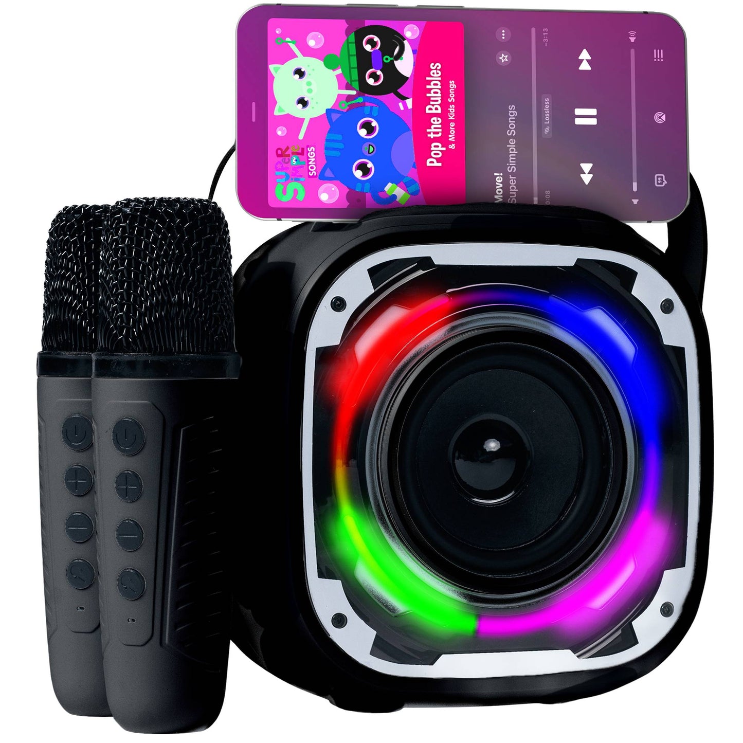 Mini portable karaoke machine with 2 microphones