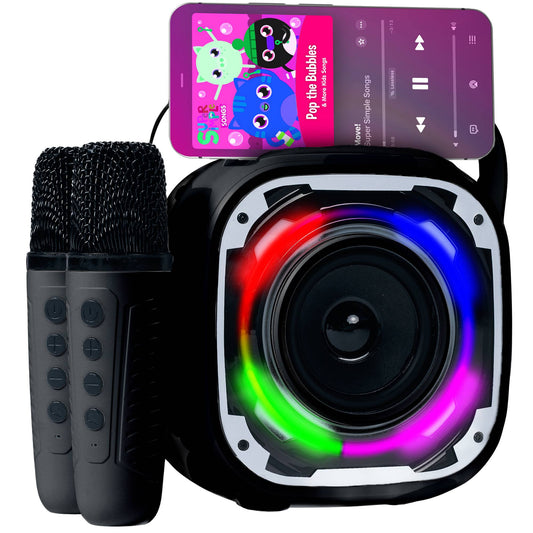 Mini portable karaoke machine with 2 microphones